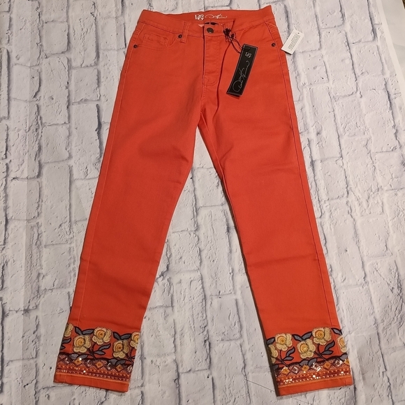 DG2 by Diane Gilman Denim - Vibrant Orange Embroidered Pants